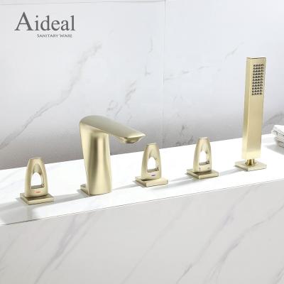 China Factory Supply Innovative Aideal Kaiping Handleless Dual Slide Bar Deck Mounted Solid Brass Gold Bathtub Faucet Set for sale