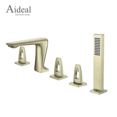 China Without slide bar factory two professional function pvd brushed gold 5 holes bathtub faucet and shower set for sale