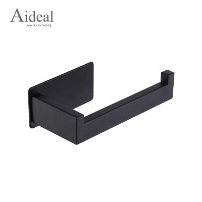 China Modern Kaiping Factory No Drilling Black Bathroom Stainless Steel Self Adhesive Matte Toilet Paper Holder for sale