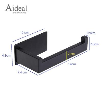 China Modern Design 304 Stainless Steel Self Adhesive Non Drilling Black Toilet Paper Holder For Hotel for sale