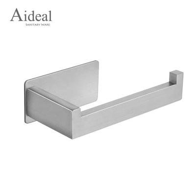 China Aideal 304 Modern Wall Mounted Stainless No Drilling Brushed Wall Adhesive Toilet Paper Holder for sale