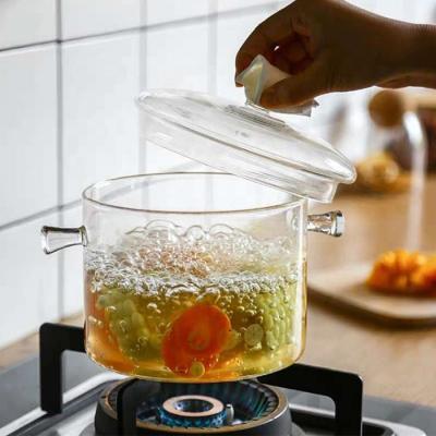 China Sustainable Double Handle Heat Resistant Glass Cooking Pot With Lid for sale