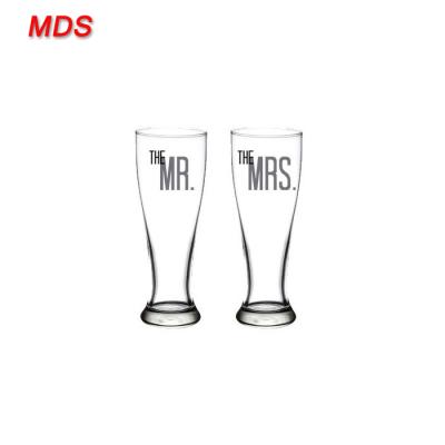 China Viable Cheap Bride And Groom Toasting Peroni Beer Glass Custom Print for sale