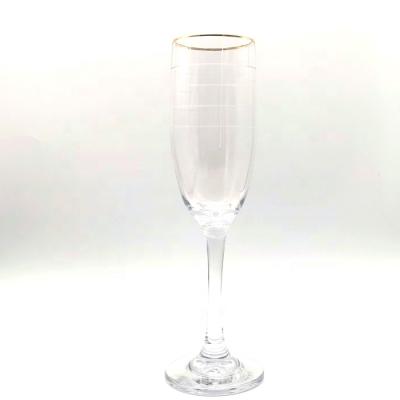 China Sustainable.Stock Factory Sale Transparent Pattern Champagne Stripe Glass Mug With Gold Rim for sale