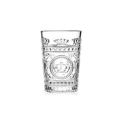 China Viable Wholesale Luxury European Antique Relief Crown Glass Cup Drinking Glass for sale