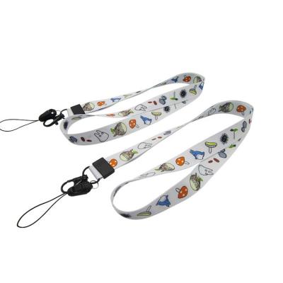 China Factory wholesale custom sublimation printed polyester heat transfer white color lanyard with cartoon logo for sale