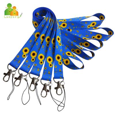 China 2021 Gift Beauty Sunflower Polyester Neck Strap Metal Promotional Custom Clip Woven Lanyards Polyester Loose Lanyard Double for sale