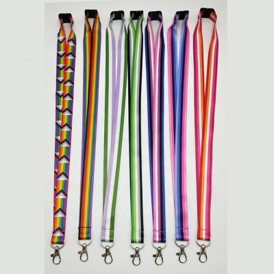 China Custom Print Lanyard Stripe Key Chain ID Card Holder Eco-Friendly Lanyard, L GBT Gay Pride Rainbow Flag Polyester Lanyard for sale