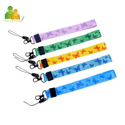 China Promotional gift manufacturer sale directly heat transfered printed polyester lanyard key chain phone short lanyard for sale