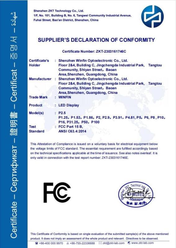 FCC - Shenzhen Winfin Optoelectronic Co., Ltd.