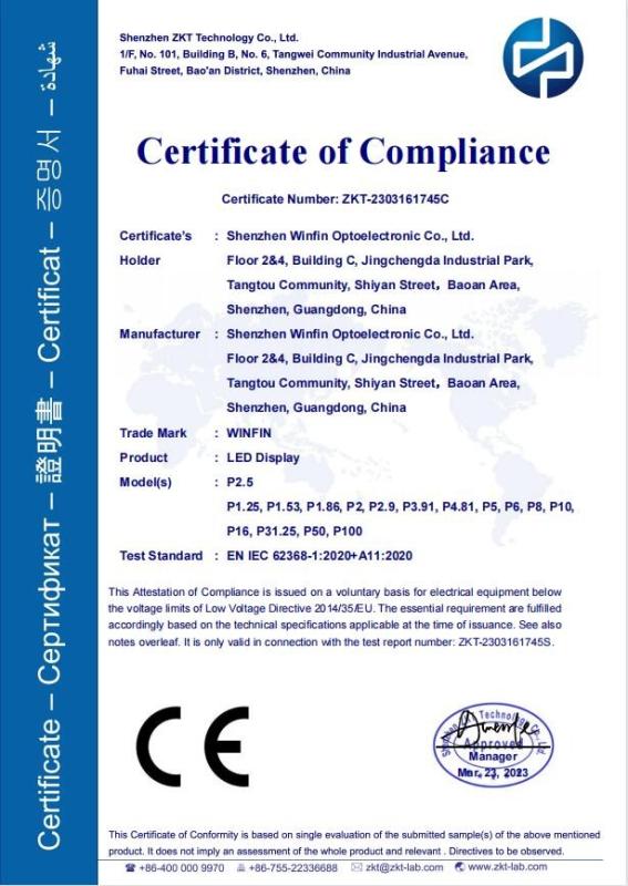 CE - Shenzhen Winfin Optoelectronic Co., Ltd.