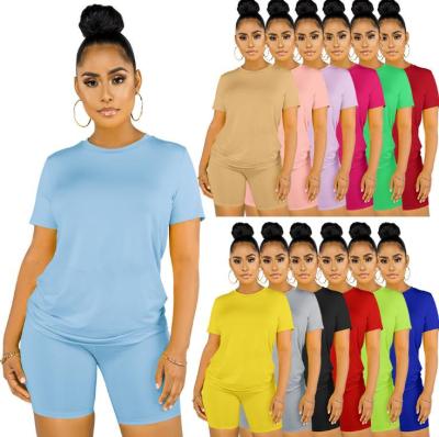 China Hot Sale Anti-Static Women Clothing Over Waist Solid Short Sleeves Shorts Set 2 Piece Women Casual Outfit for sale