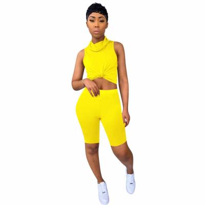 China Hot Sale 4018 Women Clothing Anti-Static Cotton Sleeveless Neon Two Piece Shorts Set 2 Piece Women's Casual Outfit for sale