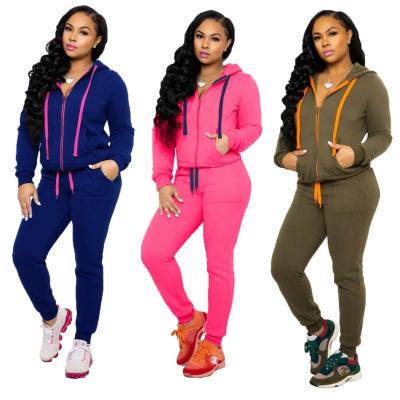 China Anti-pilling 2021 womens winter outfits 2pc women set two piece women sweat suit long sleeve hoodies pants for sale