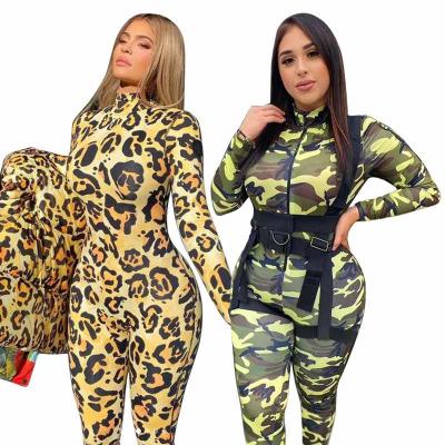 China Anti-pilling Fashion Winter Casual Overalls For Women Long Sleeve Leopard Camouflage Printed Overalls for sale