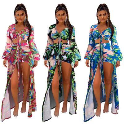 China Long-sleeved bikini 2021 women's summer bikinis women's swimwear print female split breathable swimsuit for sale