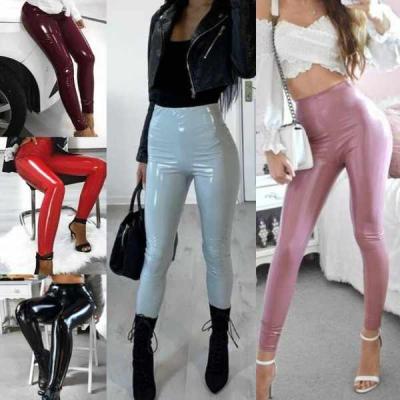 China Wholesale Anti-Wrinkle Women's PU Leather Trousers Pants Outfit High Small Waisted Leather Pants For Women for sale