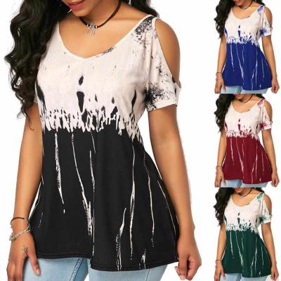 China New Arrival Anti-Shrink Summercasual Printing Short Sleeves Off The Shoulder Woman T Shirts for sale