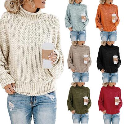 China 2021 Autumn Warm Winter Multicolor Solid Long Sleeve Knitted Pullovers Sweater Plain Turtle Neck Pullover Sweater For Women for sale