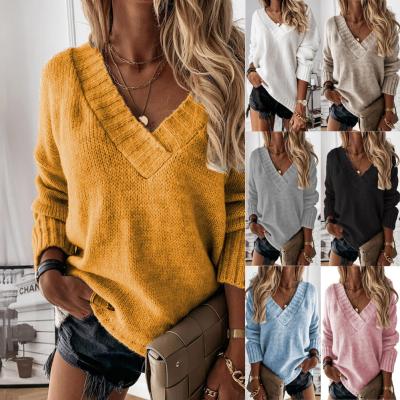 China Anti-Wrinkle New Arrivals Winter Knit Sweater V-Neckline Loose Off The Shoulder Top Casual Woolen Sweater Tops For Women for sale