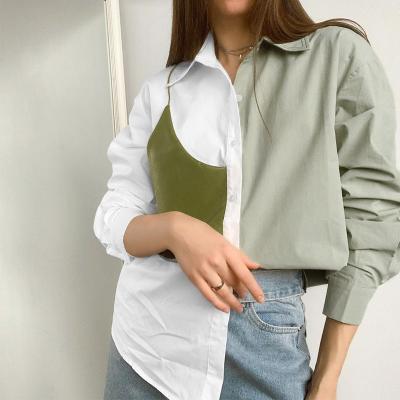 China Spring Sustainable Fashionable Shirts For Women Long Sleeves Color Contrast Womens Shirt Loose Dress for sale