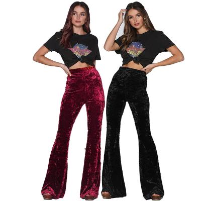 China Anti-wrinkle Autumn Women's Style Straight-Leg Pants Women's High-waist Gold Velvet Casual Wide-leg Pants for sale