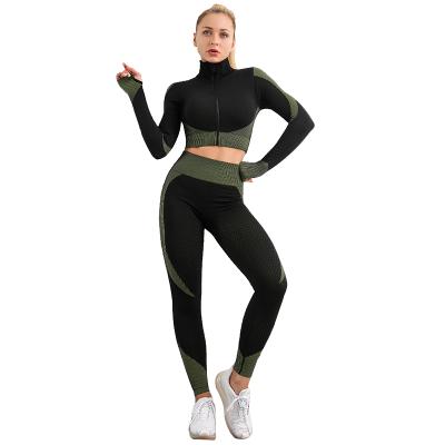 China High Quality 2 Piece Seamless Sports Fitness Equipment Women's Yoga High Waist Workout Leggings Sets Zipper Crop Long Sleeve for sale