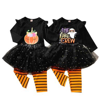 China Girls Halloween Pumpkin Cartoon Cotton Anti-Shrink Costumes Dress And Pantsrompers Set Two-Piece Costume for sale