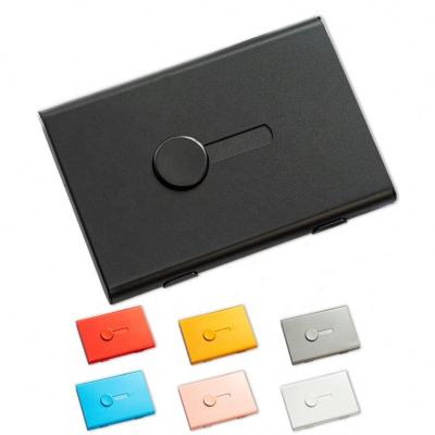 China Fashion Promotion Custom Logo Aluminum Push Button Anodizing Name Card Holder for sale