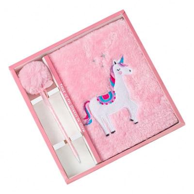 China Promotion Kids Gift Handmade Fluffy Cartoon Diary Unicorn Stuffed Animal Notebook for sale