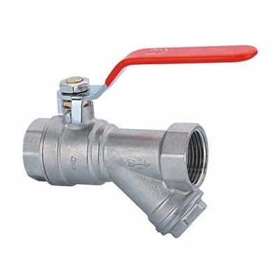 China General Standard Brass Y Strainer Filter Valve Ball Valve With Steel Long Flat Handle for sale