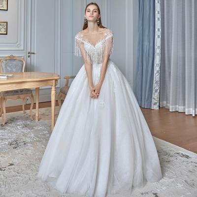 China Plus Custom Made Anti-Static Grid Sequin Gauze Soft French Lace Bridal Wedding Dress for sale