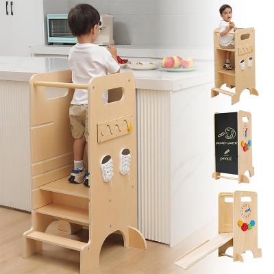 China Wood KIDS montessori furniture tower learning stool for bathroom& kitchen toddler kitchen helper kids learning tower for sale