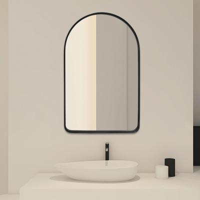 China Wholesale Modern Home Decor Large Black Metal Frame Arch Bathroom Wall Hanging Mirror for sale