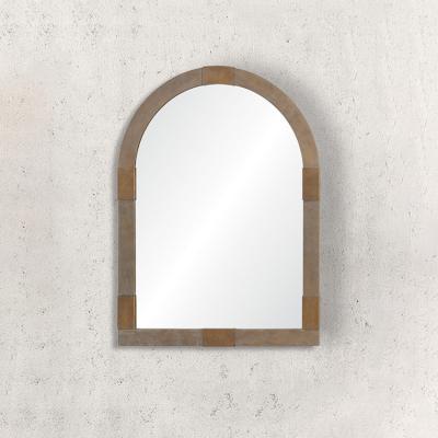 China Vintage Modern Antique Window Wall Decorative Wooden Arched Mirror, Farmhouse Hanging Large Wooden Framed Wall Mirror for sale