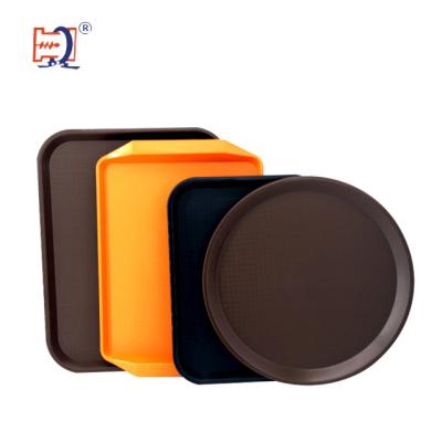 China Sustainable High Quality Plastic Food Service Supplies Rectangular Round Anti Skid Plastic Serving Tray for sale