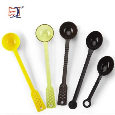 China Coffee Powder Spoon Hot Sales Mini Size Small Amount Hotel Use Fruit Powder Spoon Pearl Spoon Black Handle Plastic Long Teaspoon for sale