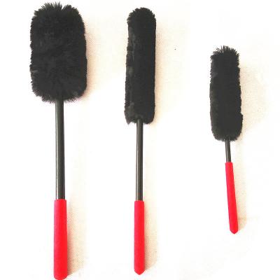 China Super Soft 3 Pcs Set Black Wool Hair Wheel Brush Car Hub Brush With EVA Handle for sale