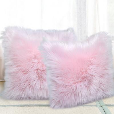 China Anti-static Luxury White Fluffy Plaid Faux Sheepskin Winter Sheepskin Fur Home Fur Pillow Covers Fuzzy Fur Pillow Cushion for sale