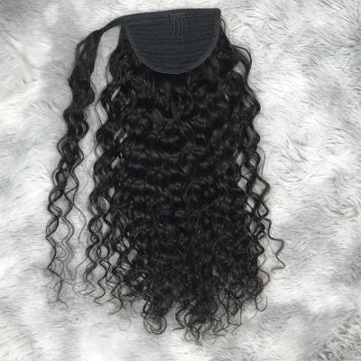 China Indian Virgin Indian Hair Wholesale I-tip Wrap Around Ponytails Curly Hair Deep Drawstring Ponytail For Woman for sale