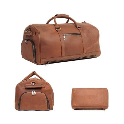 China Portable Retro Genuine Leather Travel Bag Men's Crazy Horse Leather Luggage Travel Business Bag Large Capacity Handbag Tote Shoulder Bag for sale