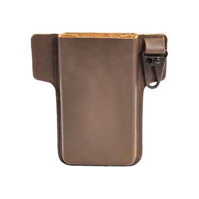 China Vintage Best Genuine Leather Vintage Double Layer Phone Holster Belt Clip Men Waist Bag Dual Layer Cell Phone Pouch Cases For 2 Phones for sale