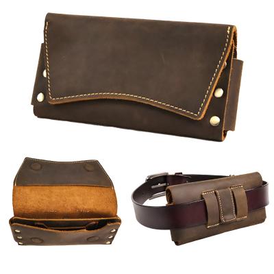 China Vintage Genuine Leather Waist Pack Vintage Dual Layer Phone Bag Pouch fanny pack For Men's Phone Holster Belt Bag Wallet Case Man for sale