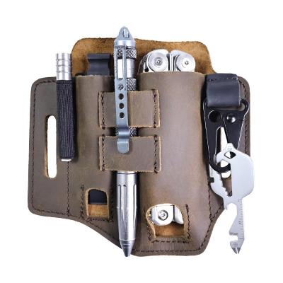 China Vintage Wholesale Vintage Genuine Leather Multitool Sheath Organizer Waist Belt Bag Outdoor Work Storage  Pen Folding Knife Key Holder for sale