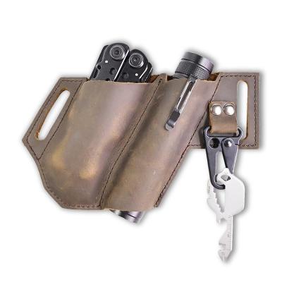 China Anti-Theft Casual Genuine Leather Multitool Sheath Outdoor Work Tool Bag edc Waist Belt Pouch Multi Tool Knife Sheath Flashlight holder for sale