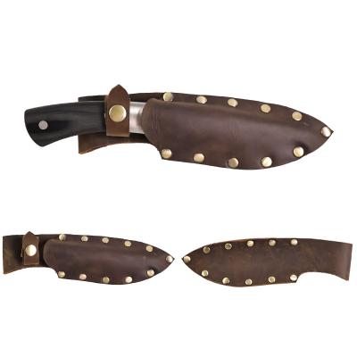 China Vintage Wholesale High Quality Fixed Blade Straight Knife Case Outdoor Tool Belt Loop Genuine Leather Hunting Knife Holster Sheath for sale