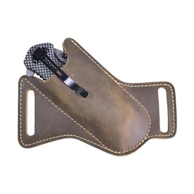 China Durable Tools Cover For Outdoor Camping Folding Flick Knife Waist Belt Clip Holder Pocket Knives Case Anti-Scratch Cowhide Sheath for sale