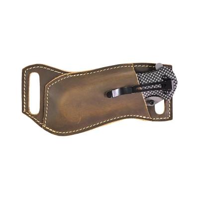 China Anti-Theft Wholesale Genuine Leather Folding Flick Knife Case Outdoor Tools Waist Belt Bag Vintage Cowhide Pocket Knife Sheath Holder for sale