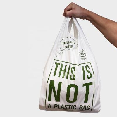 China 100% Biodegradable and Compostable 100% Biodegradable T-Shirt Packaging Plastic Bag Shopping Bag for Vegetable Fruit with Custom Print for sale