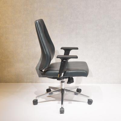 China Ergonomic Duty Adjustable Black Rolling Chair Mid-Back Home Office Leather Office Chair (Height) With Metal Base for sale